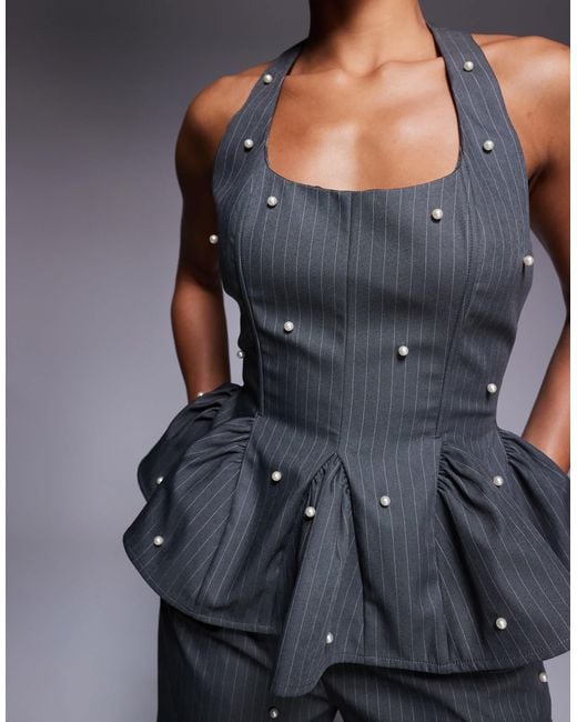 ASOS Blue Co-Ord Peplum Corset Top With Pearls