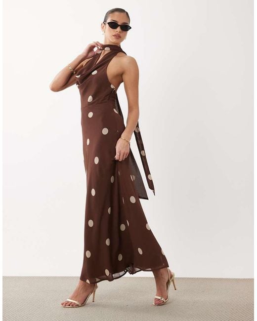 Gina Tricot Brown Scarf Neck Maxi Dress