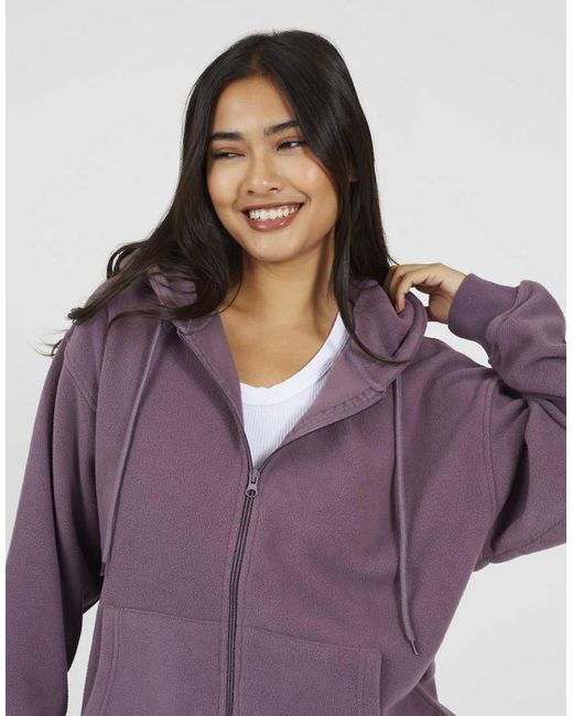 Brave Soul Purple Zip Through Polar Fleece Hoodie