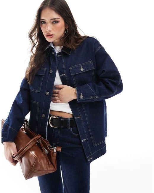 Stradivarius Blue Str Cord Detail Denim Jacket Co-ord