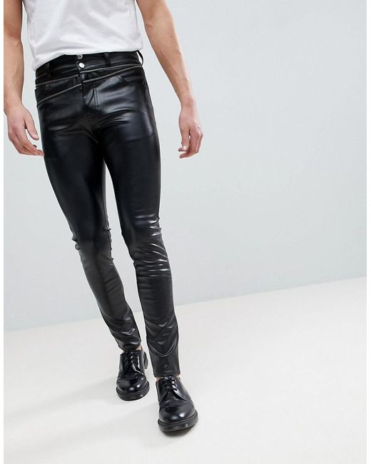 ASOS Asos Super Skinny Jeans In Black Faux Leather With Zip