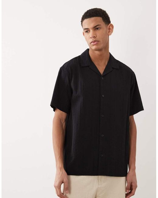Jack & Jones Black Textured Shirt With Short Sleeves for men