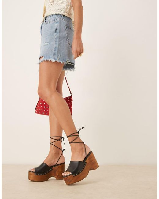 Free People Pink Leather Ankle Tie Platform Clogs