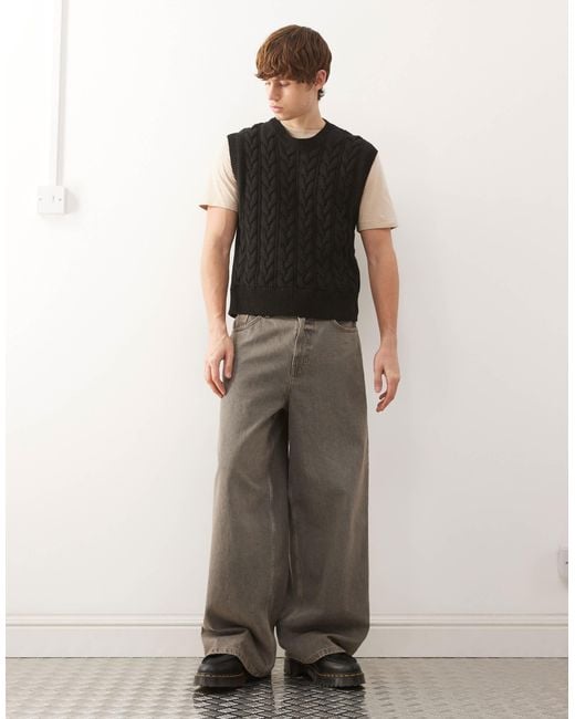 Weekday Black Cable Knit Vest for men
