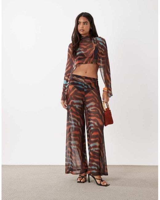 ASOS Brown Co-ord Printed Mesh Cape