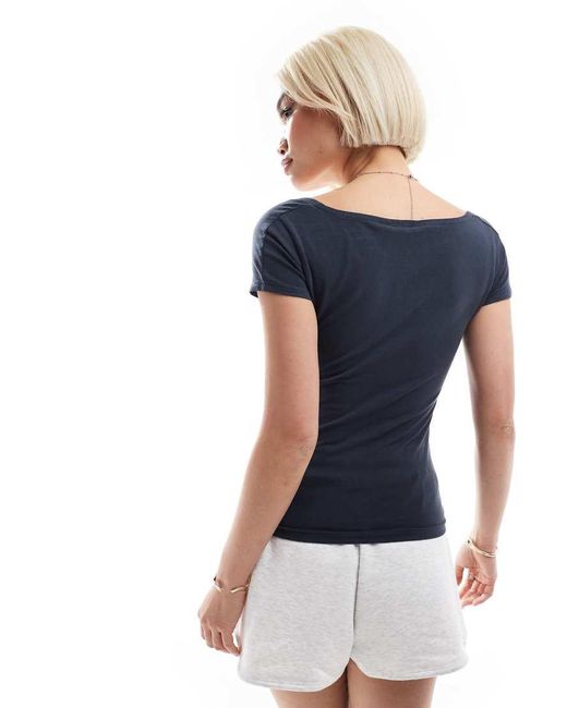 Daisy Street Blue Square Neck Jersey Top