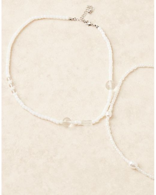 ASOS Natural Faux Pearl And Coral 2 Pack Necklace for men