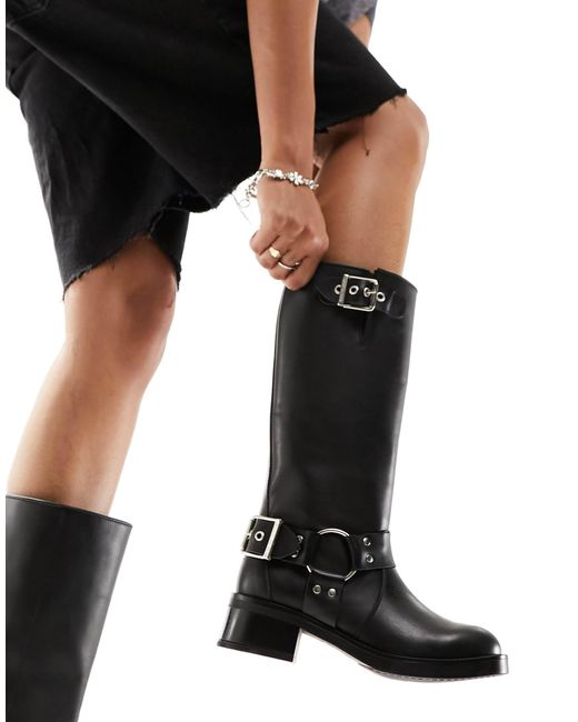 Steve Madden Beau - Leren Bikerlaarzen Met Kettingharnas in het Black