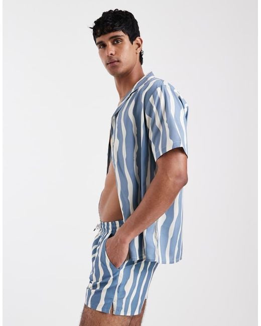 Aray Blue Abstract Stripe Swim Shorts for men