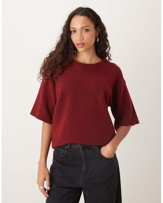 Glamorous Gebreide Top Met Korte Mouwen in het Red