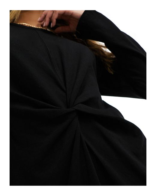 River Island Black Long Sleeve Twist Front Jersey Midi Dress