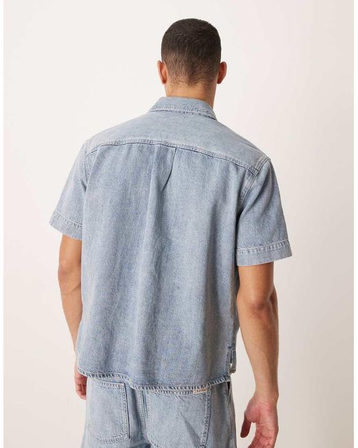 Calvin Klein Blue Short Sleeve Linen Mix Denim Shirt Co-Ord for men