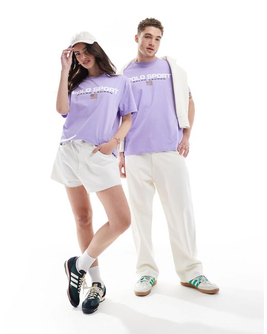 Polo Ralph Lauren Purple Sport Capsule Unisex Large Chest Flag Logo T-shirt Classic Oversized Fit