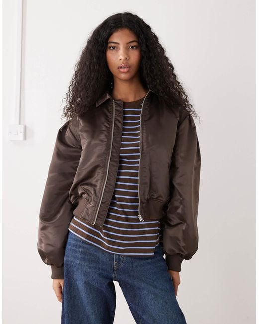 Monki Blue Ruched Back Bomber Jacket