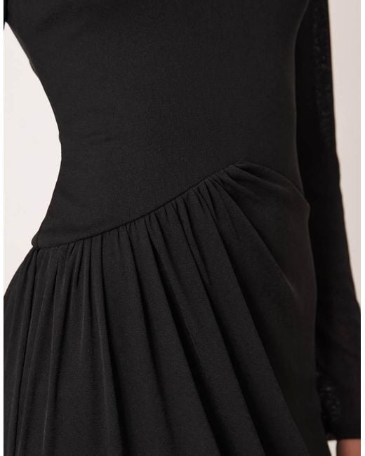 ASOS Black Long Sleeve Dropped Waist Draped Skirt Maxi Dress