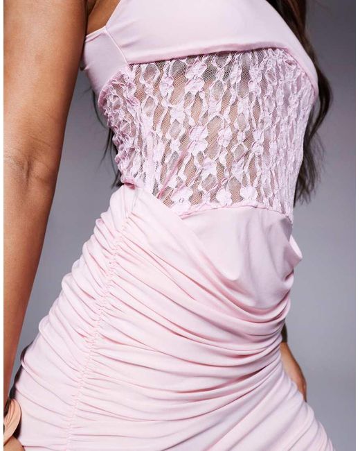 ASOS Purple Plunge Neck Mini Dress With Lace Panel Detailing