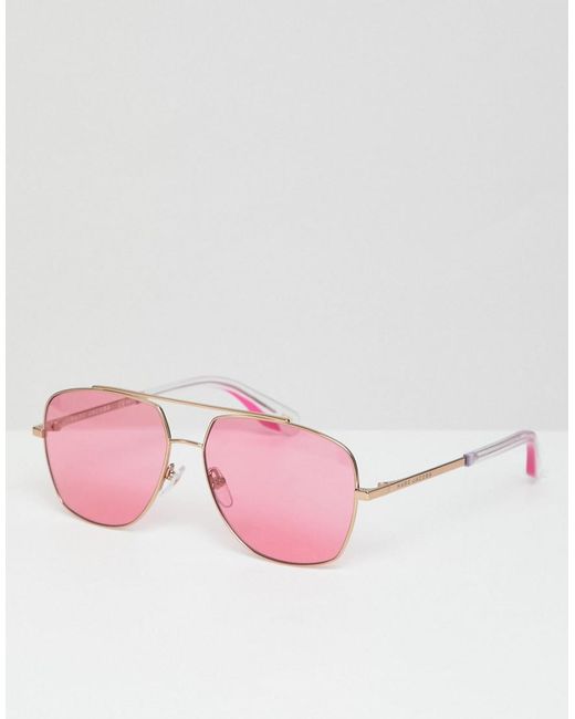 Marc Jacobs Metallic Aviator Sunglasses With Pink Lens