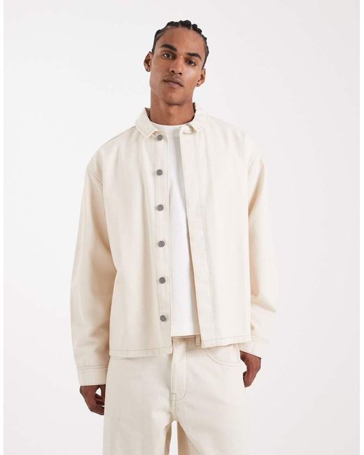 ASOS Natural Circular Design Collection Co-Ord Heavyweight Denim Shirt for men