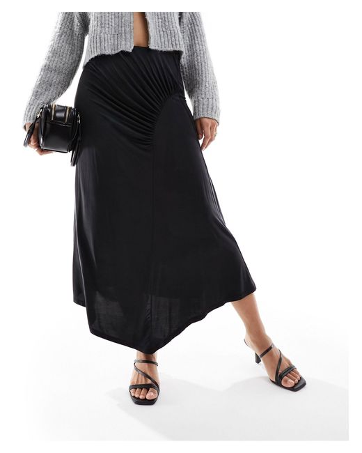 & Other Stories White Stretch Jersey Midi Skirt With Asymmetric Drape Detail