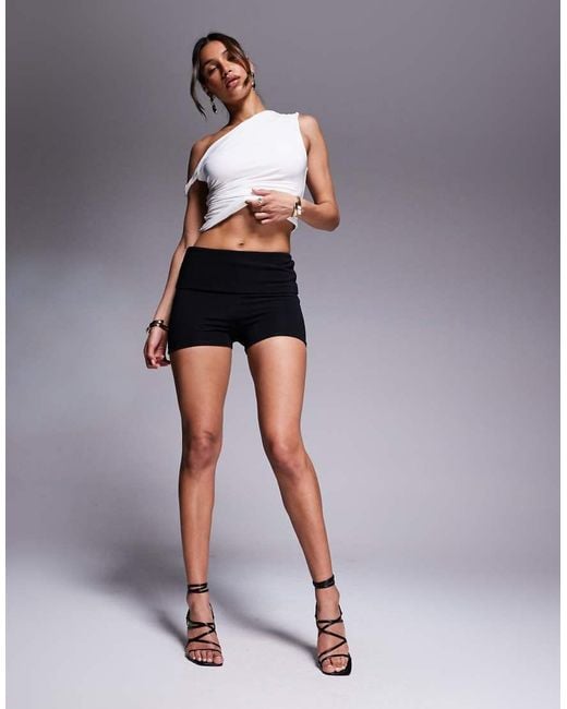 ASOS White Fold Over Ribbed Hot Pant Short
