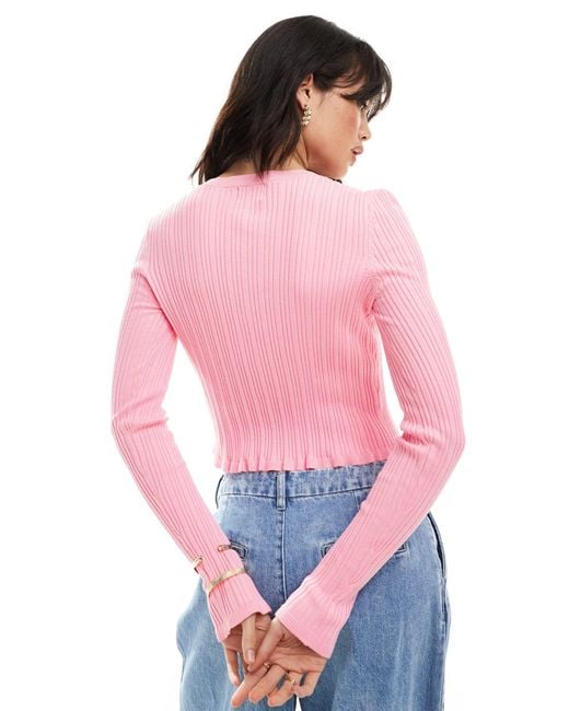 ASOS Pink Button Front Cardigan With Frill