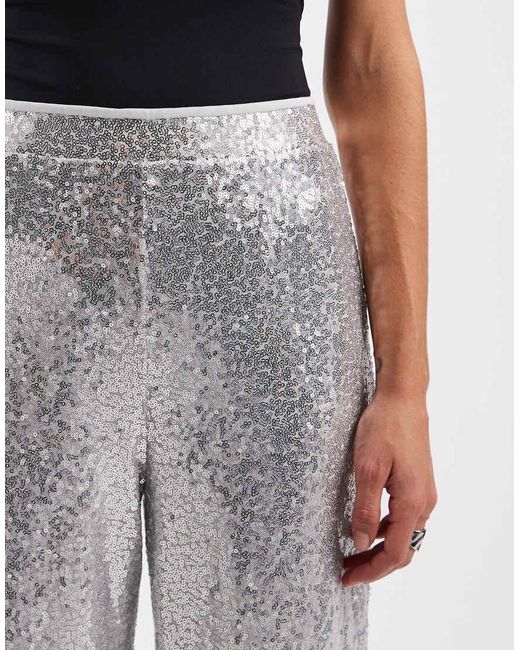 ONLY Metallic High Waist Pull On Sequin Trousers