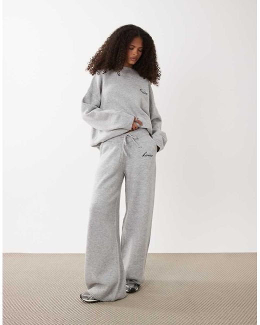 Kaiia Blue Knitted Embroidered Logo Wide Leg Trouser Co-ord