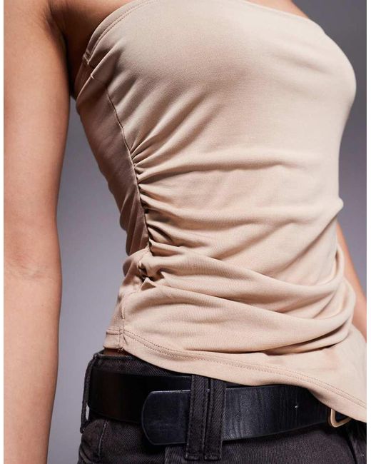 Top A Fascia Morbido Color Pietra Con Fondo Asimmetrico E Arricciature Laterali di ASOS in Multicolor