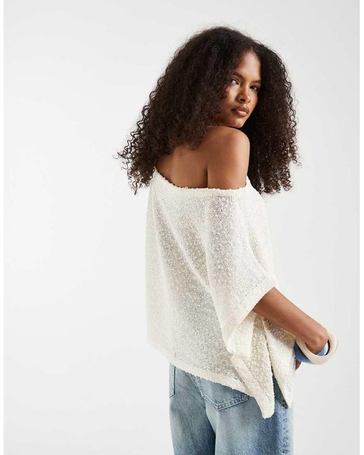 ASOS White Textured Knit Sheer Poncho