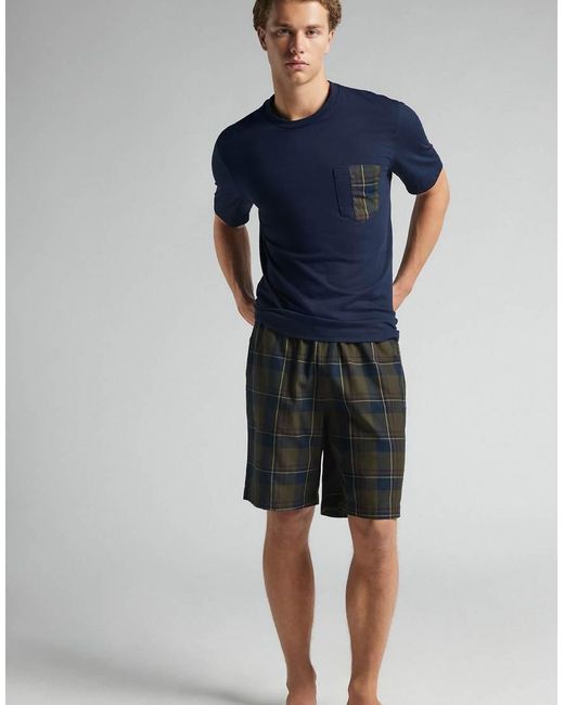 Intimissimi Blue Short Plain-Weave And Cotton Pyjamas for men