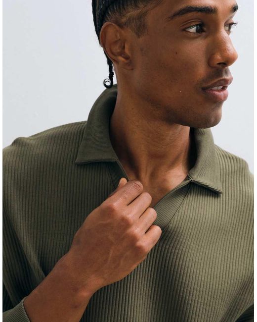 ASOS Green Oversized Boxy Long Sleeve Polo for men