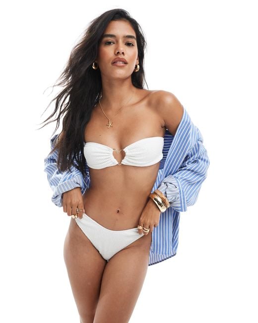 Miss Selfridge Blue Heart Detail Crinkle Bandeau Bikini Top