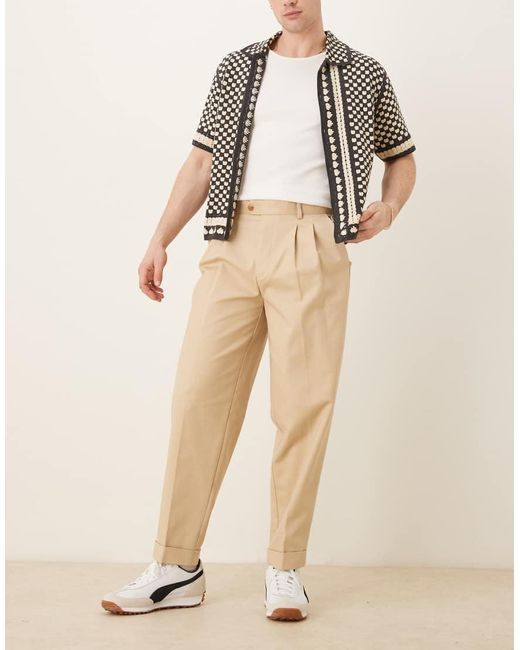 ASOS Natural Smart Oversized Tapered Cotton Chino Trousers for men