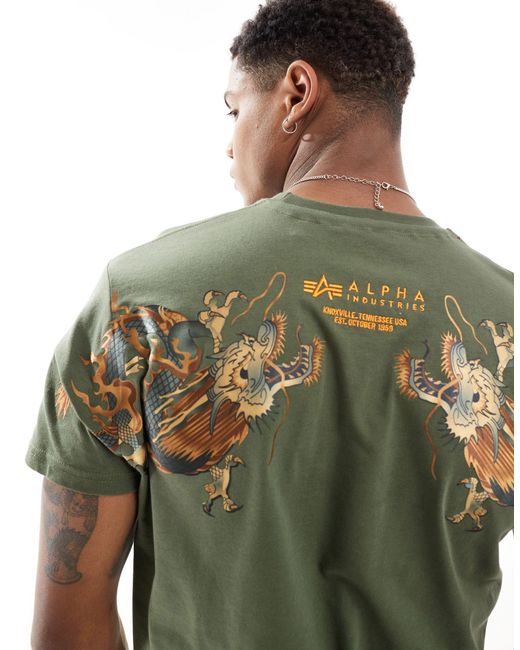 T-shirt avec imprimé dragon au dos - olive foncé Alpha Industries pour homme en coloris Green