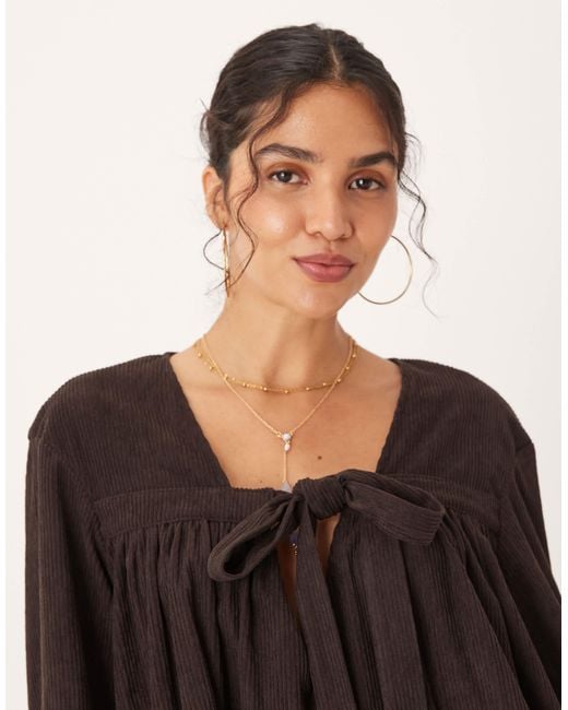 ASOS White Corduroy Tie Front Mini Smock Dress