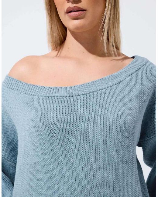 Yours Clothing Blue Knitted Off Shoulder Jumper