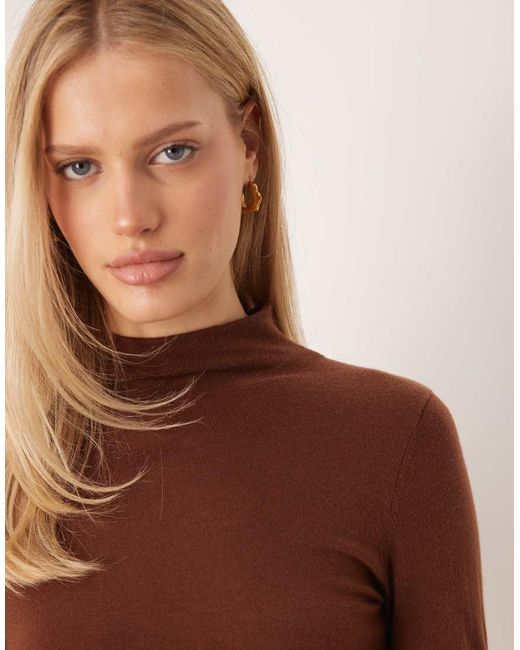 Mango Brown High Neck Long Sleeve Maxi Dress