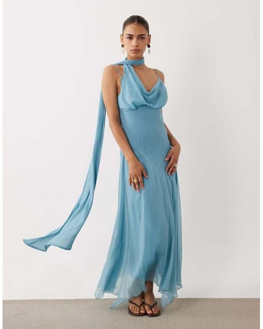 ASOS Blue Slip Maxi Dress With Hanky Hem