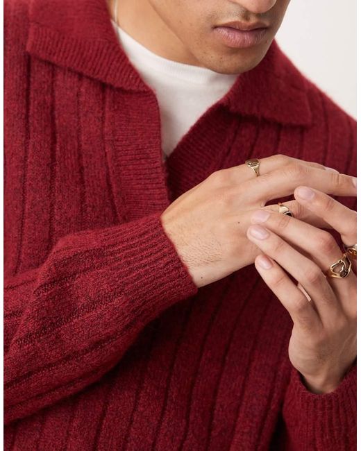 ASOS Oversized Ribgebreide Trui Met Inkeping in het Red voor heren
