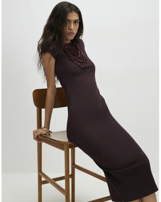 River Island Black Cotton Blend Cap Sleeve Midi Dress