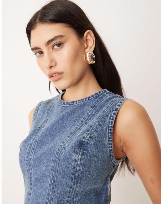 Abercrombie & Fitch Blue High Neck Fit & Flare Panelled Mini Dress