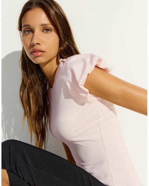 Bershka Natural T-shirt mit ballonärmeln und raglanärmeln
