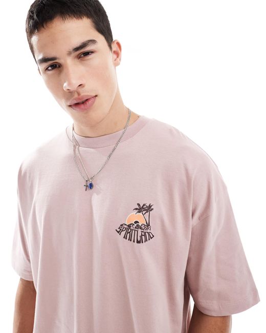 ASOS Pink Boxy Oversized T-Shirt With Palm Tree Graphic for men