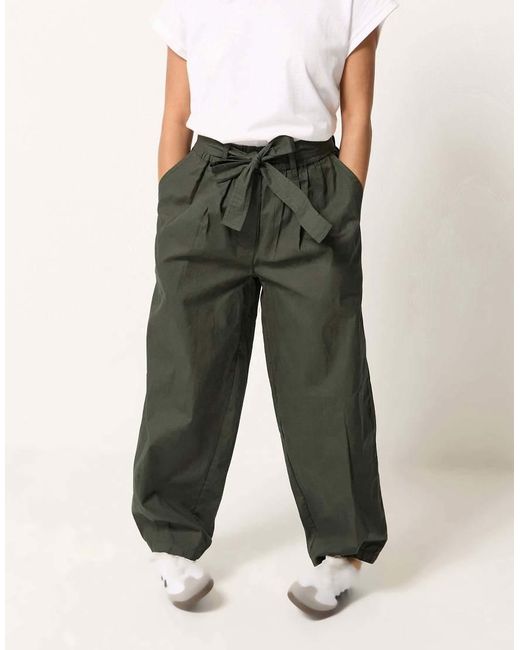 PixieGirl Green Petite Poplin Barrel Trousers