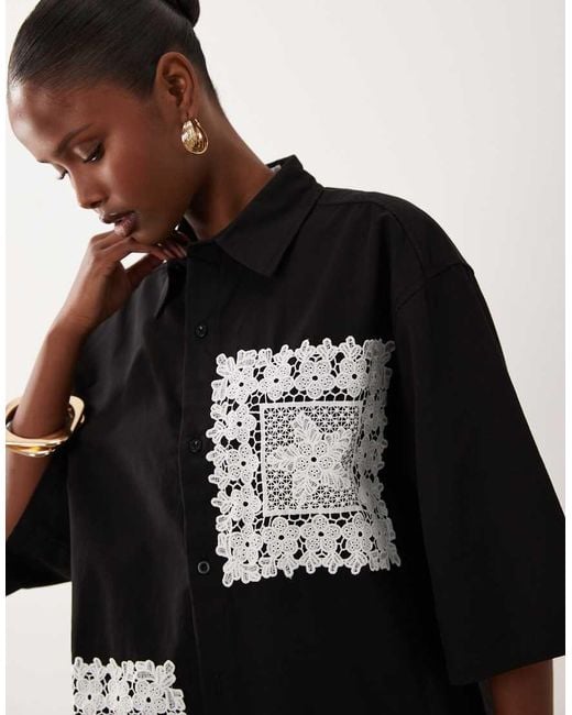 Sister Jane Natural Galene Crochet Trim Short Sleeve Shirt