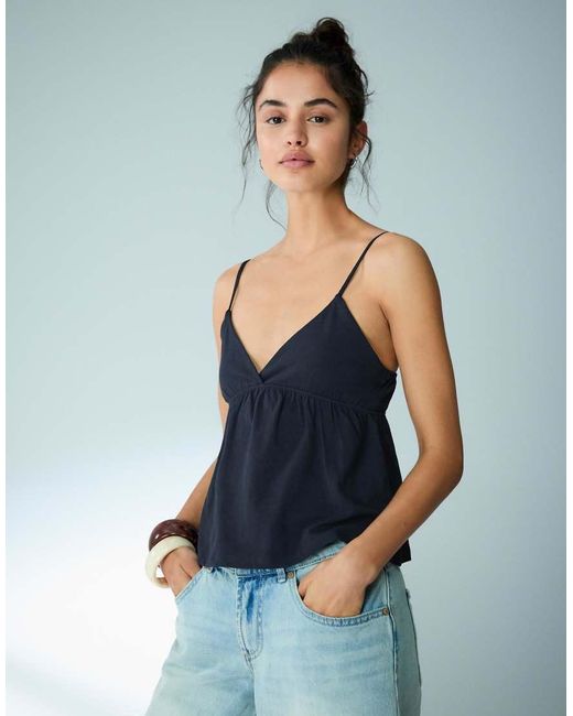 Bershka Blue Ruffle Strap Top