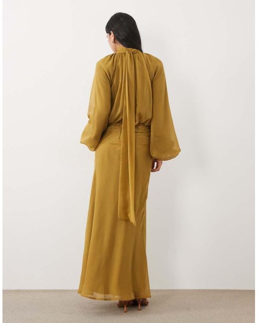 ASOS Multicolor High Neck Drape Chiffon Maxi Dress With Neck Tie