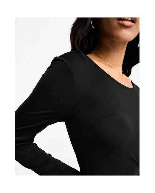 Pieces Black Long Sleeve Mini Dress With Ruched Sides
