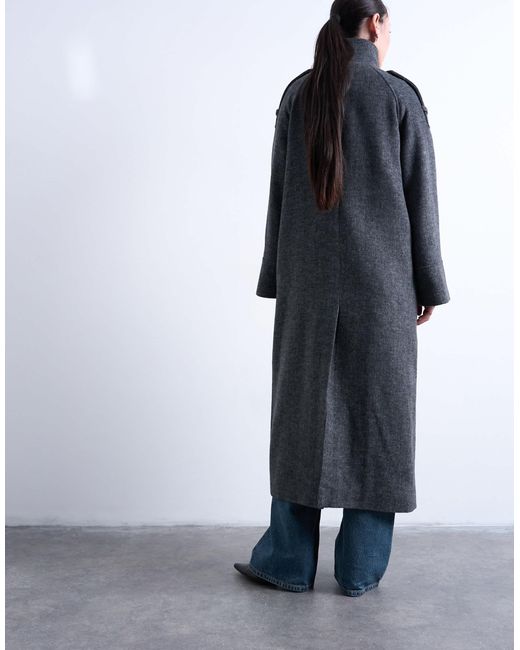 TOPSHOP Blue Formal Longline Funnel Neck Car Coat