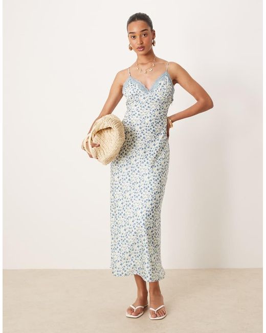 Nia Natural Jasmine Ditsy Print Satin Midaxi Cami Dress